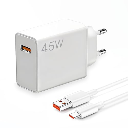 45 W USB-laddare med typ C laddningskabel för Xiaomi Redmi Note snabbladdare, USB-laddare, mobiltelefonladdare