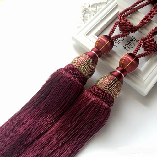 WAZUBC 2 Piezas Alzapaños de Cortina con Borlas, 70cm Cuerda Tejida a Mano Estilo Vintage Cuerda Trenzada Hecha a Mano (Rojo)