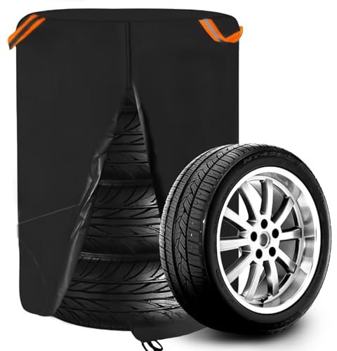 Custodia per pneumatici per auto, antipolvere, robusta 420D, universale, con chiusura lampo, impermeabile, per 4 pneumatici, colore nero (Ø 73 x 110 cm)