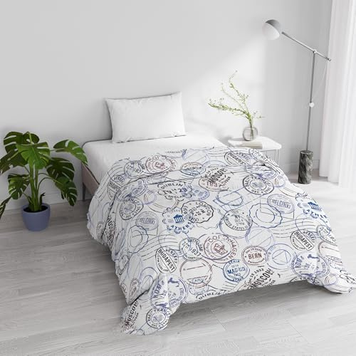 Trapunta Invernale Imbottita Letto Singolo 160x245cm DoubleFace BASIC fantasia TRAVEL LIFE, Made in Italy - Piumino Reversibile in morbida Microfibra 200gr/mq - Piumone Lavabile in Lavatrice