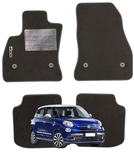 Set 4 Tappeti in Moquette Neri Adatti per 500L 2012-2017 con 4 Attacchi - Compatibli NON Originali, con Bottoni di Fissaggio, con Battitacco cucito e antiscivolo