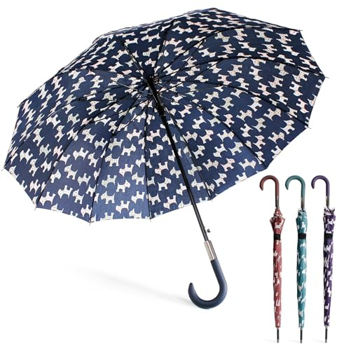 SHANN Paragua Largo Clasico Grande Automatico Resistente al Viente, Impermeable, Mango Curvo, Grande y Elegante para Hombre y Mujer