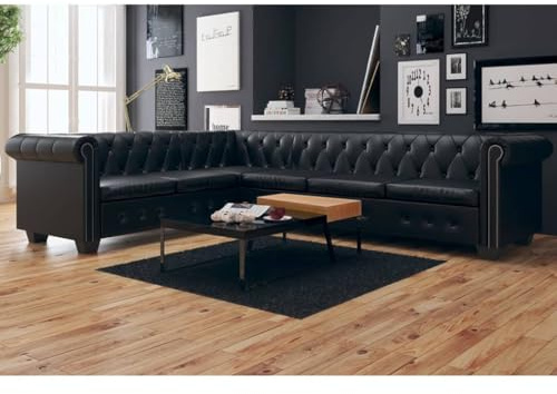 Nqyjm Chesterfield - Divano angolare a 6 posti, in pelle artificiale, colore nero, per soggiorno, poltrona, per ufficio, camera da letto, soggiorno