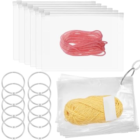 AHANDMAKER Lot de 200 sacs de rangement pour fil dentaire avec 10 anneaux de classeur, pochettes à fermeture éclair, pochettes en plastique pour dossiers, cartes d'index, porte-clés, école, maison
