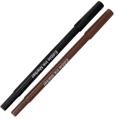 Ipetboom Lot de 2 Marqueurs Alimentaires Comestibles à Double Pointe, Stylos de Coloriage Noir et Marron pour Décoration Biscuits et Pâtisserie, Outils Précis pour Personnaliser Gâteaux