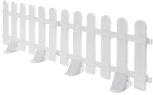 Operitacx Juego de 2 Vallas de Jardín de Plástico Blanco con Base, Accesorio Decorativo Resistente para Plantas y Parterres, Adecuado para Decorar Tu Jardín o Fiesta