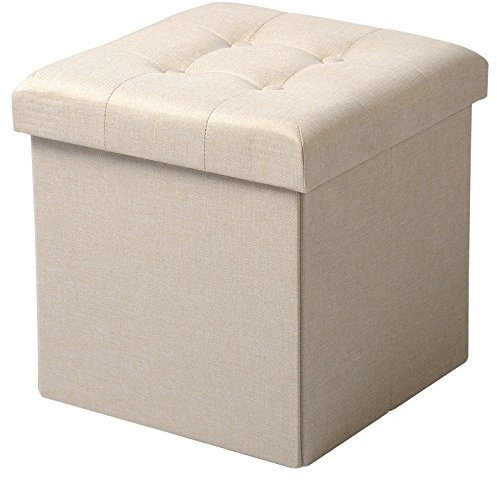 WOLTU® Sitzhocker mit Stauraum Sitzwürfel Sitzbank faltbar Truhen Aufbewahrungsbox, Deckel abnehmbar, Gepolsterte Sitzfläche aus Leinen, 37,5x37,5x38CM(LxBxH), Cremeweiß