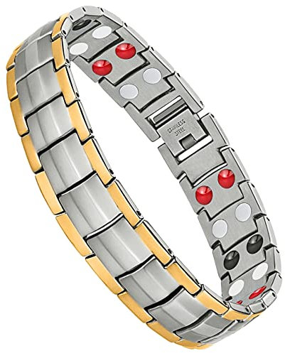 Jeracol Magnetic Bracelet Men,Titanium Steel Magnet Bracelets For Men With Effective 4 Elements,Adjustable Brazaletes Come With Jewelry Gift Box