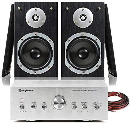 Fenton SHFB55B HiFi Bookshelf Speakers with 400W Amplifier, Compact Stereo Home Audio System for TV, Music, Gaming, 5-Inch 2-Way Drivers, RCA Inputs, Includes 10m Speaker Cable Kit