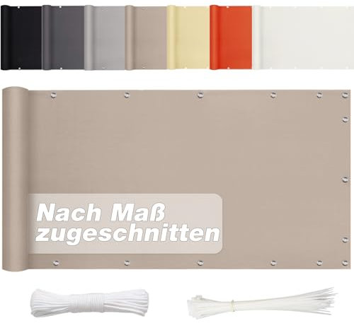 Aiyaoo Balkon Sichtschutz Ohne Bohren 90cm x 700cm, Sichtschutz Balkon Blickdichte (in div. Größen & Farben) PES Balkonumrandung für Terrasse Garten Zaun, Windschutz UV-Schutz, Taupe