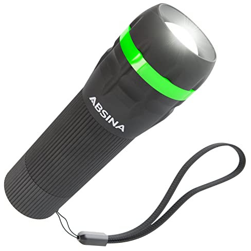 ABSINA Mini-LED-Taschenlampe für Kinder, klein, batteriebetrieben, kontinuierlicher Fokus, 60 lm, 110 m Reichweite