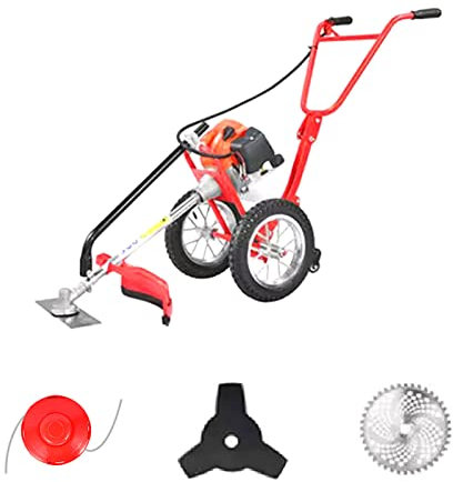 F&FSH Cortacésped De Empuje Manual, Cortacésped Pequeño De Gasolina Multifuncional, Motor De 2 Tiempos con 4 Cuchillas para El Hogar