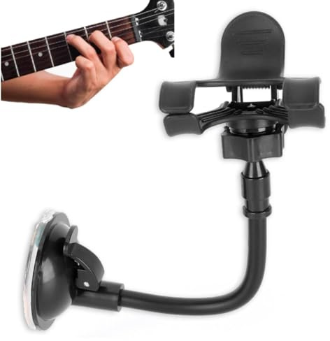 Agatige Support de Téléphone pour Guitare, Support de Téléphone pour Tête de Basse de Guitare Rotative à 360 Degrés Clip de Fixation pour Smartphone Violon 4/4 Ventouse Amovible pour Guitare