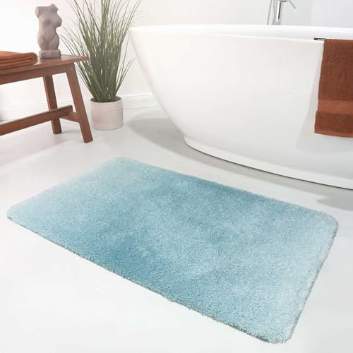 Wecon Home Moderner Flauschiger Badezimmerteppich mit antirutsch Rücken - Luuk (55 x 65 cm, türkis)