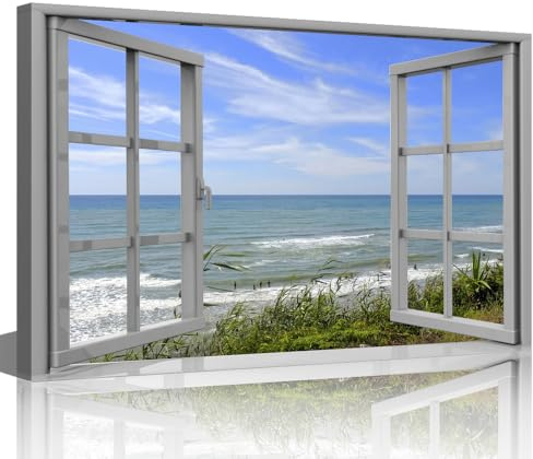 Canvas Wall Art 3D Window View Summertime Art Beach Seaside Picture | Indoor wall decor made for visual impact in bedrooms, offices, clinics, kitchens, restaurants, game rooms, and living rooms.