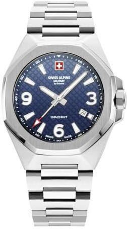 Swiss Alpine Military Reloj analógico de cuarzo para hombre, acero inoxidable 7005.1, pulsera