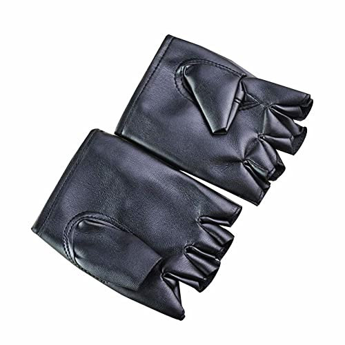 Anloximt 1 Paar Schwarze PU Leder Fingerlose Handschuhe Fingerlose PU Kunstleder Handschuhe Fingerlose Fahrhandschuhe Outdoor Sport Halbe Finger Für Frauen Männer