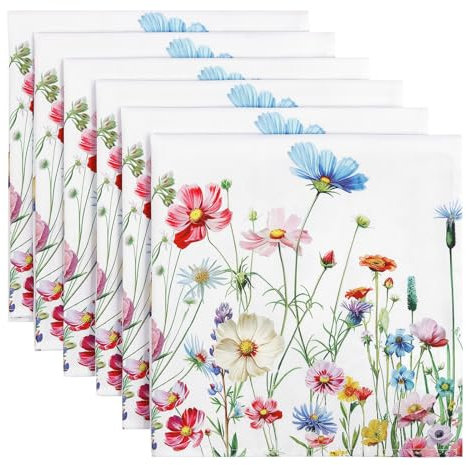 Arquiel Servilletas de Flores Silvestres Tela de Cocina, Servilletas de 6 de Tela 100% Algodón Suaves Cómodas Lavables Reutilizables Servilletas de Mesa para Cenas Familiares, Cócteles, Bodas