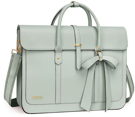 MOSISO Laptop Bolsa para Mujeres, 15 Inch Cuero PU Portátil Bolsa Hombro Convertible a Mochila,15,6-16 Pulgadas Messenger Bolso Trabajo Casual Maletín Viaje Computer Bolsa con Bowknot,Verde Salvia