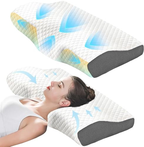 Ahigh kopfkissen,Memory Foam Kissen,Ergonomisches Orthopädisches Kissen,kopfkissen nackenschmerzen, nackenkissen für Männer,Frauen,Seitenschläferkissen für Seiten,Rücken & Bachschläfer(60x34x11/7cm)