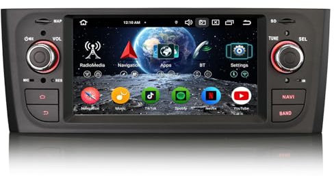 Erisin Android 14 8-Core 4GB RAM+64GB ROM Car Stereo GPS SatNav Radio for Fiat Grande Punto Linea 6.1 IPS Screen Wireless CarPlay Android Auto DSP DAB+ Bluetooth 5.0 WiFi 4G DSP OBD2 Canbus USB Audio