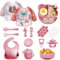 Bizcasa Coffret Repas Bebe 14 pièces, Vaisselle Antiderapant pour Bébé Set Silicone avec Ventouse Assiette Bol Tasse et Bavoir, Sans BPA, Enfant Set Couverts Vaisselle Pour Sevrage Manger (Rose foncé)
