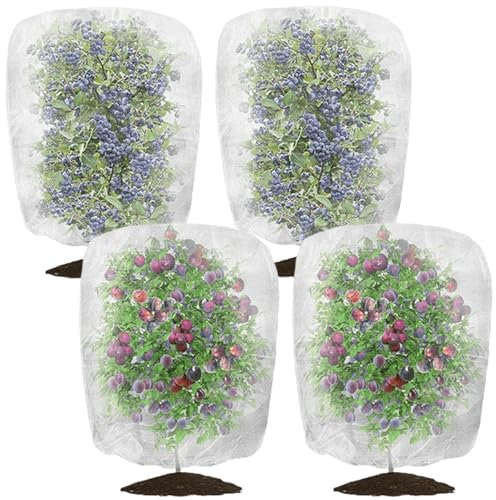 Lot de 4 filets de protection pour plantes, 1 x 1,5 m, filet de protection à mailles fines avec cordon de serrage, pour plantes, légumes, fleurs