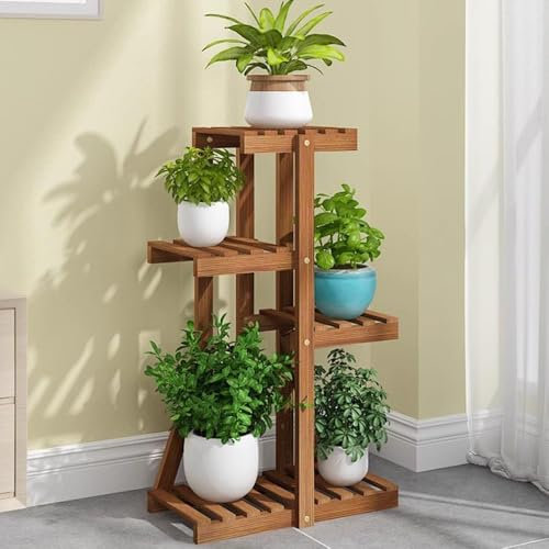 REDEXI Estantería Para Flores 4 Niveles 5 Macetas, Estanteria Para Plantas De Esquina, Escalera Para Flores De Madera Para Interior Exterior, 68/106/141cm Escalera De Flores Para Balcón Salón Jardín(4