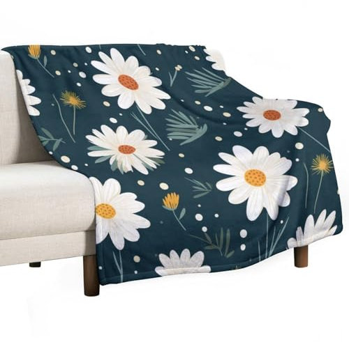 ECWECC Coperta 80x100cm Stampa Digitale Daisy Di Flanella Coperta Divano in Microfibra Morbida Accogliente Leggera Flower Coperta Da Letto Di Lusso Biancheria Da Letto
