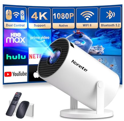 Proiettore 1080P FHD [2026 Upgraded] Mini Proiettore Portatile 4K con WiFi 6 BT 5.2 Videoproiettore Supporta Rotativo a 270°Projector Auto Keystone TV Stick/USB/HDMI/PC con Cavo HDMI & Mouse,Bianco
