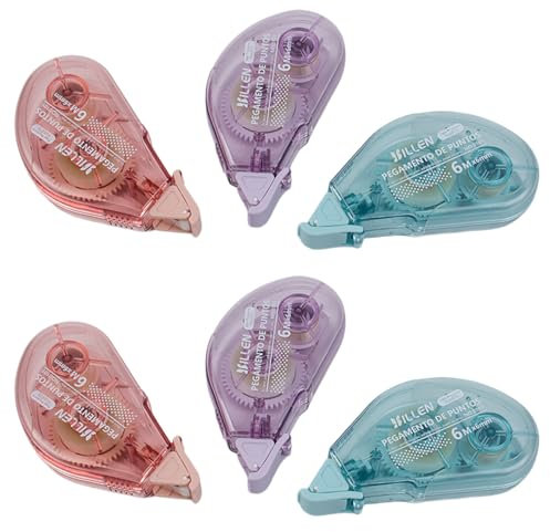 6Pcs Cinta Pegamento Roller, 6mm x 6m Celo Doble Cara, Cinta Adhesiva Doble Cara Transparente Dispensador, para Álbumes de Recortes Diario Artesanía Foto