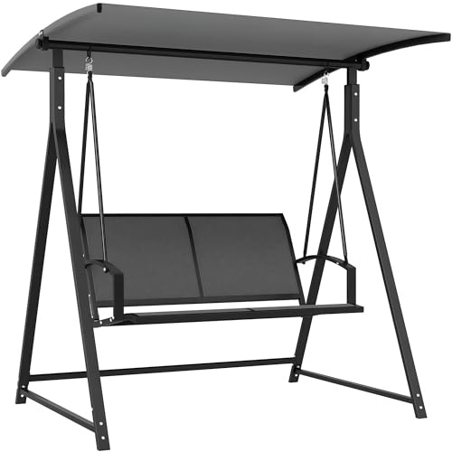 Outsunny Columpio de Jardín Exterior de 2 Plazas Balancín de Jardín Exterior con Toldo Ajustable 90° Protección UV 30+ y Estructura Triangular de Metal Carga 220 kg 160x112x162 cm Gris Oscuro