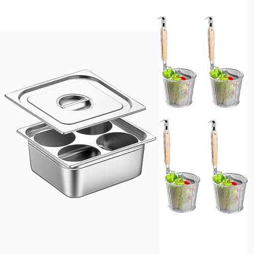 CQIKRWGWS Olla para Pasta de Acero Inoxidable con Divisor y colador, Compatible con cocinas de inducción, vitrocerámica y halógenas.