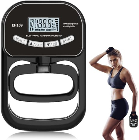 Dynamómetro digital de mano, 396 lb/180 kg, con cable de carga USB, agarre inteligente y sensible, medidor de fuerza de agarre electrónico, pantalla LED grande (tinta)