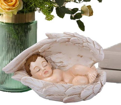 Yonuaret Pequeñas figuras de belén - Escultura decorativa de escritorio, hecha de resina, para dormir con alas de ángel, para varios lugares como mesita de noche, escritorio, alféizar de ventana y