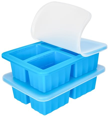 Defresit 2 Pack Extra Large Soup Containers for Freezing, Silicone Cube Soup Freezer Mould with Lid, Meal Prep Soup Storage Containers, Large Ice Cube Tray for Sauce, 4-Compartment Freezer Container