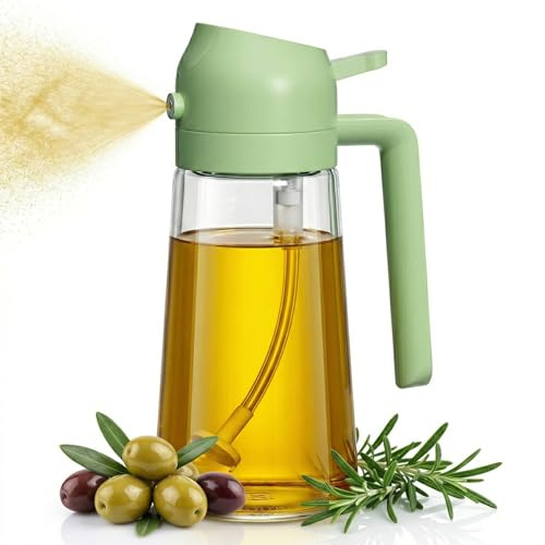 Aceitera 2 en 1: Pulverizador y Dispensador de Aceite [Función Dual] – Botella de Vidrio 500ml para Cocinar y aceitera freidora de Aire, Antigoteo con Cambio Automático (Sin BPA), utensilios de cocina