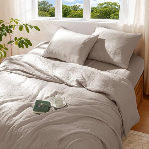 REDASW 100% Pure Linen Duvet Cover Set King Size 3 Pcs Natural Linen Bedding Zipper Closure Breathable Soft Comforter Cover Sets, Cozy for All Season (King, Linen)