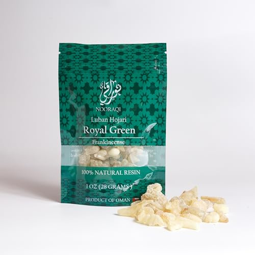 Royal Green Hojari Frankincense from Oman (Boswellia Sacra) | Edible & Chewing Frankincense | Aromatic Incense | Pure Resin (1oz)