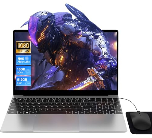 Portátil 15,6'', 16GB RAM+512GB SSD, N95 Hasta 3,4 GHz, Teclado Iluminado/Teclad Numérico, Win11 PC Portatil, 5GWiFi, Carga tipo C, Ordenador Portátil para Trabajo en oficina, Estudios y Uso Doméstico