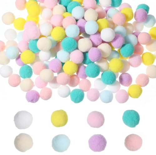 200 Pcs Pom Poms for Crafting, 2cm Small Puff Balls Fuzzy Pastel Pom Poms for Hobby Supplies DIY Arts Home Party Decorations(Macaron Colored)