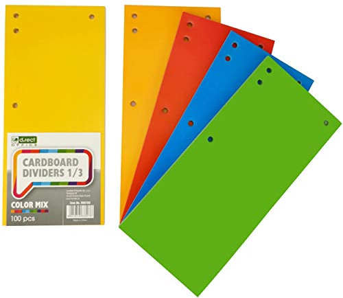 D.RECT 100er Pack Karton-Trennstreifen. 11x24cm Trennlaschen Trennblätter Ordner Register 160g/m² ,4 Farben: 25 Stück je Farbe , 009783