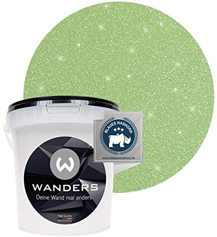 Wanders24 Glimmer-Optik (1 Liter, Silber-Jade) Glitzer Wandfarbe - Wandfarbe Glitzer - abwaschbare Wandfarbe - Glitzerfarbe - Made in Germany