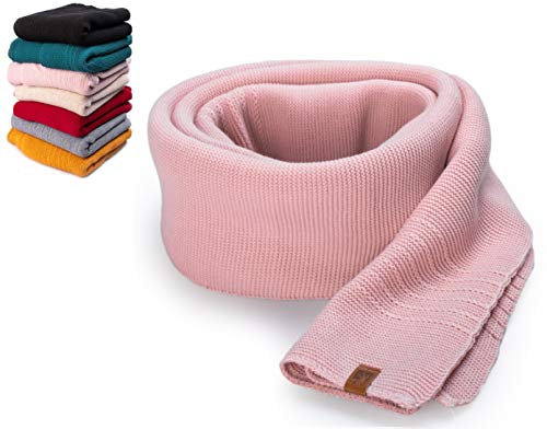 HEYO Damen Schal Winter Strickschal | H19603 | Weich Warm Gestrickt mit Leder Patch | Made IN EU (Rosa)