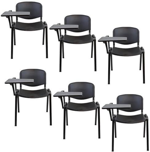 EUROPOLTRONE Kit 6 Sedie Nero Sedute Polipropilene Bracciolo Tavoletta Scrittoio Studi Medici Uffici Sale Conferenza Meeting Resistente Certificato CATAS (Nero)