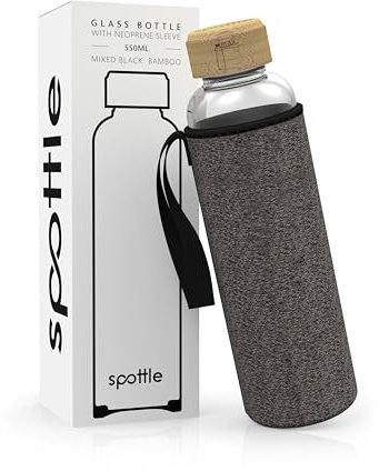 spottle Gourde en Verre avec Housse en Néoprène, Bouteille en Verre Borosilicate - Lavable au Lave-Vaisselle, Adaptée à Toutes les Boissons, Sans BPA, 550ml