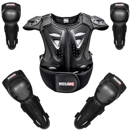 WOSAWE Equipement de Protection Moto pour Enfants, Protecteur de Le Dos et la Poitrine avec Coudières et Genouillères pour Vélo, Ski, Scooter, Planche à roulettes (BC205 Sets L)