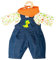 Heless 1115 - Bekleidungs-Set für Puppen im Dino-Design, 3 teilig mit Latzhose, T-Shirt und Halstuch, Größe 28 - 35 cm