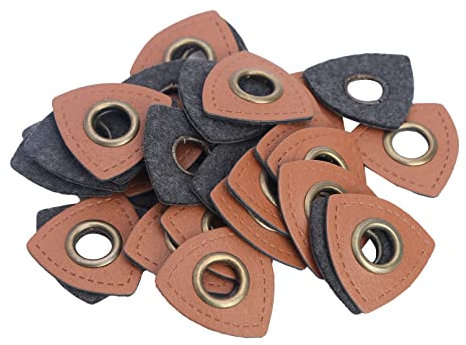 YiZYiF 30 Stück Kunstleder Ösen Nähabzeichen Ösen Patches für Kordeln Messing Ösen mit einem Bündel für DIY T-Shirt Jeans Kleidung Taschen Flicken Patches Dekoration Zubehör Braunes Dreieck Onesize