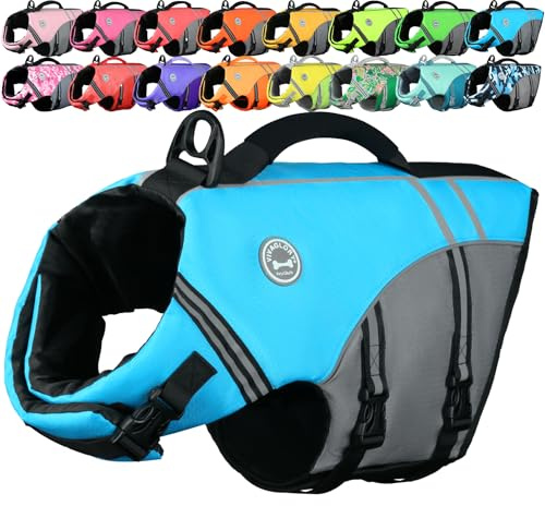 VIVAGLORY Sports Style Dog Life Vest, Dog Life Jacket for Swimming & Boating, Ripstop & Buoyancy for Puppy Doggy, Lifejacket with Handle, XL, Blue